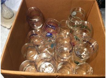 Box Filled With Assorted NFL Drinking Glasses