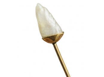 Very Antique Beautiful Rosy 10K Solid Gold Stick Pin With Natural Baroque Pearl