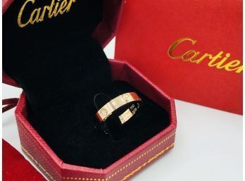 Facsimile Cartier Rose Gold Love Band Band With Crystals Brand New In Box Size 7