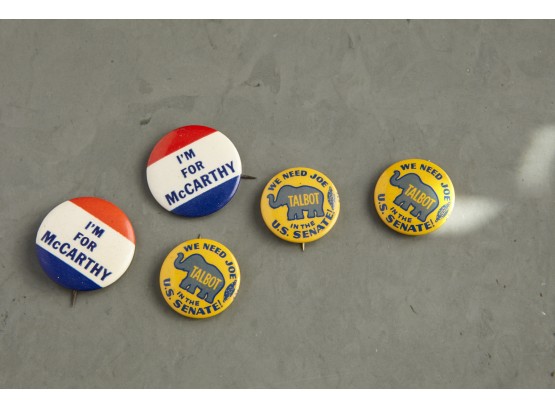 Collectible Vintage Political Buttons - McCarthy And Joe Talbot