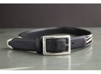 Women's Leather Belt In Zebra Look With Silver Colored Buckle And Tip