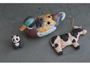 Lot Of Three Animals, Panda, Duck And Cow