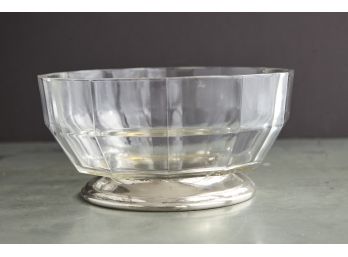 Heavy Press Glass Bowl With Silver Colored Metal Base, 1930's
