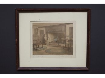 Wallace Nutting - Embroidering, Signed, Hand Colored Photo Print