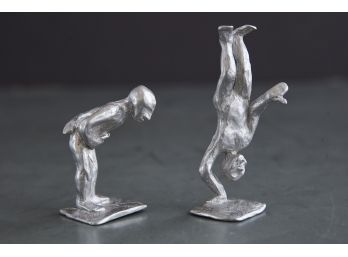 Two Die Cast Miniature Acrobat Sculptures - Take A Bow And Handstand