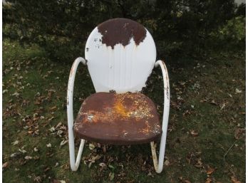 Mid Century White Clam Shell Metal Outdoor Chair