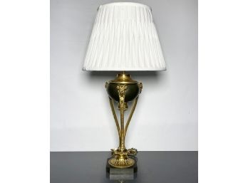 A Fine Antique Bronze And Soapstone Table Lamp