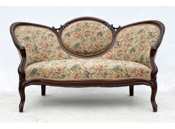 A Queen Anne Victorian Settee In Newer Upholstery