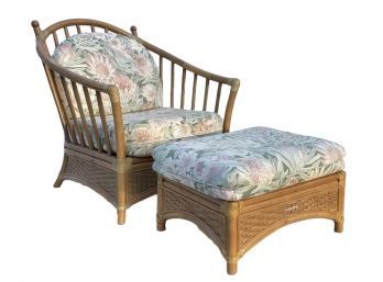A Gorgeous Rattan Arm Chair And Ottoman By Lane Furniture