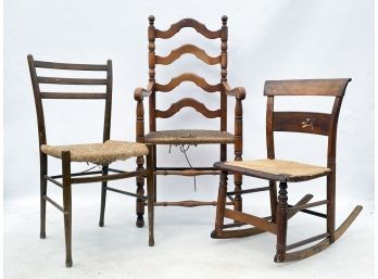 A Trio Of Antique Rush Seated Chairs