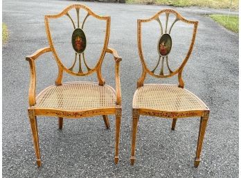 A Pair Of Antique Shield Back Chairs In Adam Style