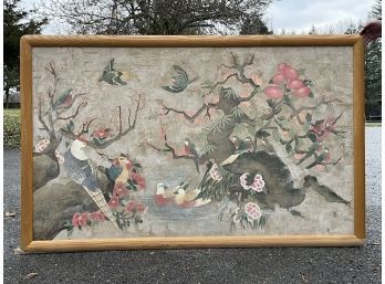 A Large Chinese Print In Oak Wood Frame