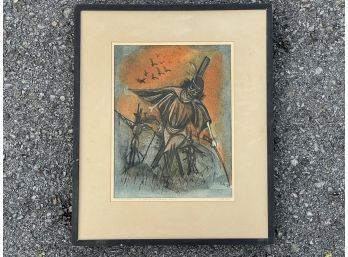 A Vintage Serigraph 'Scarecrows,' Signed Lotte 1964