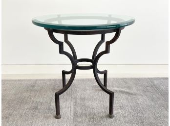 An Bespoke Reclaimed Cast Iron Metalwork Table With New Glass Base