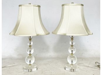 A Pair Of Modern Designer Lucite And Brass Lamps