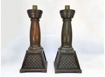 Solid, Extremely Heavy Antique Bronze Candle Holders Reclaimed From Old Church