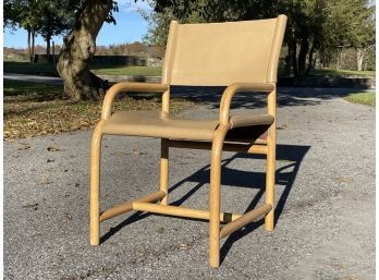 A Vintage Modern Leather And Bent Wood Arm Chair