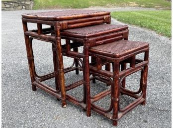 A Trio Of Vintage Rattan Nesting Tables