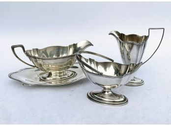 A Group Of Vintage Sterling Silver Serving Vessels - Gravy Boat, Candy Dish, Creamer
