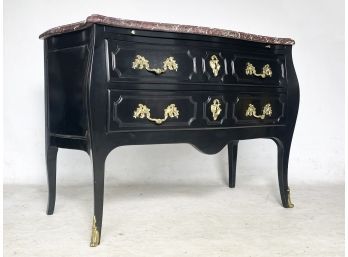 A Vintage Bombe Form Marble Top Regency Style Lacquered Commode By Don Ruseau, New York