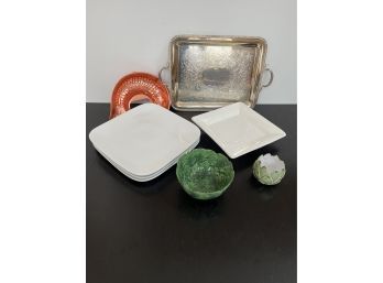 8 Serving Dishes, Vietri Bowl Made In Italy , Soleil Dish Made In France, 4 Create And Barrel And 1 Metal Tray