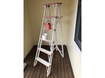 Wood Ladder Painted White And Coral 5 Foot 7in Tall