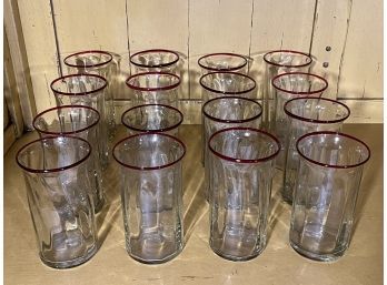16 Red Rimmed, Hand Blown, Drinking Glass, Step Up You Game For The Holidays!