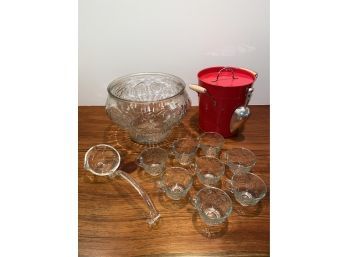 Glass Punch Set 10x8' With Red Ice Bucket 8x8'