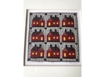 Signed Kate Adams Fine Miniature Quilt Traditional Schoolhouse One In A Series Of Four Date: 2000 14.5x14.5