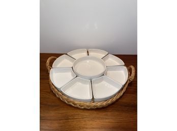 9 Piece Appetizer Serving Dishes On Wicker Basket 20'