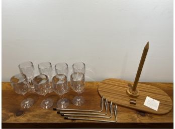 Bamboo Steady Table 8 Plastic Wine Glasses And 4 Wine Glass Stakes