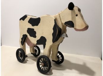 Wood Cow On Wheels Decorative Toy 14x11x5'