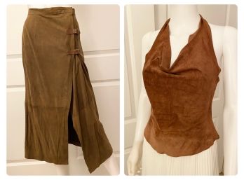 Vintage Suede Skirt And Suede Halter Top Size S