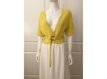 Free People XS Textured Cotton-blend Belted Cardigan In Hello Yellow