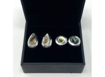 Two Pairs Of Mexican Sterling Silver And Mother Of Pearl Earrings