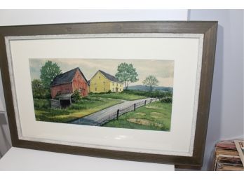 New England Original Watercolor Impressionist Wallis Hall Sturtevant Painting Of Farm In Somers CT