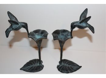 2 Brass Hummingbird Candleholders