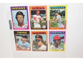 1975 Topps Baseball 6 Card Group - Frank Robinson - Steve Garvey - Lou Brock - Harmon Killebrew - Jim Palmer