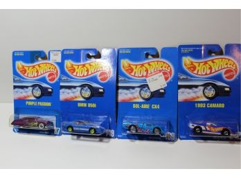 Group Of 4 Hot Wheels From 1991 In Boxes - Purple Passion - BMW 850i - Sol-Aire CX4 - 1993 Camaro