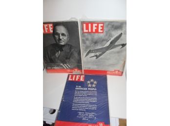 3 Vintage & Collectible 1945 Life Magazines - Truman As President!