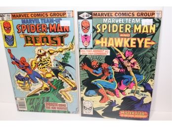 2 Marvel Team-up Spider-man And The Beast #90 & Spider-man And Hawkeye #92 Bronze Age