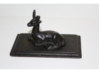 Vintage Cast Metal Deer (Reindeer?) Laying On A Plinth