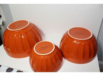 Set Of 3 Williams Sonoma Burnt Orange Mixing Bowls