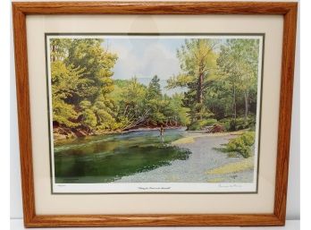 Francis W Davis Hand Signed Limited Edition Lithograph 'Fishing For Trout On The Battenkill