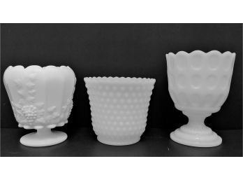 Group Of 3 Vintage Milk Glass Vases  Fenton E O Brody Westmoreland