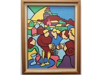 Expressionist Friends Family Gathering  Painting Signed Neunzig