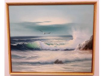 Vintage Crashing Waves Seascape Oil Painting Signed Daniel