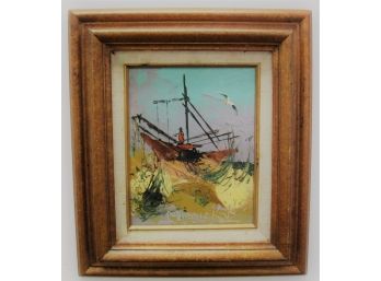 Morris Katz Boat On Rough Seas Original Oil Painting