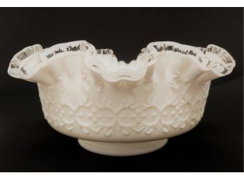 Rare Vintage Fenton Milk Glass 9 1/2' Ruffled Bowl