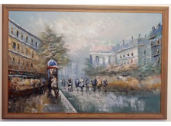 Large Modern French Impressionis Street Scene Oil Painting Signed Basset